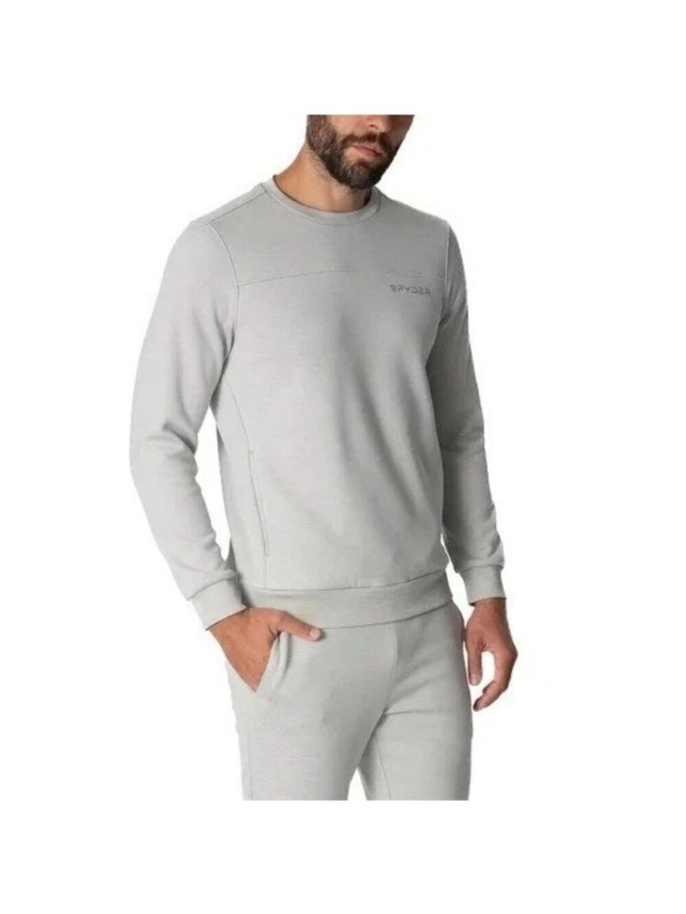 Spyder Men's L Gray Crewneck Sweatshirt Bonded Fleece Side Seam Pockets d1813
